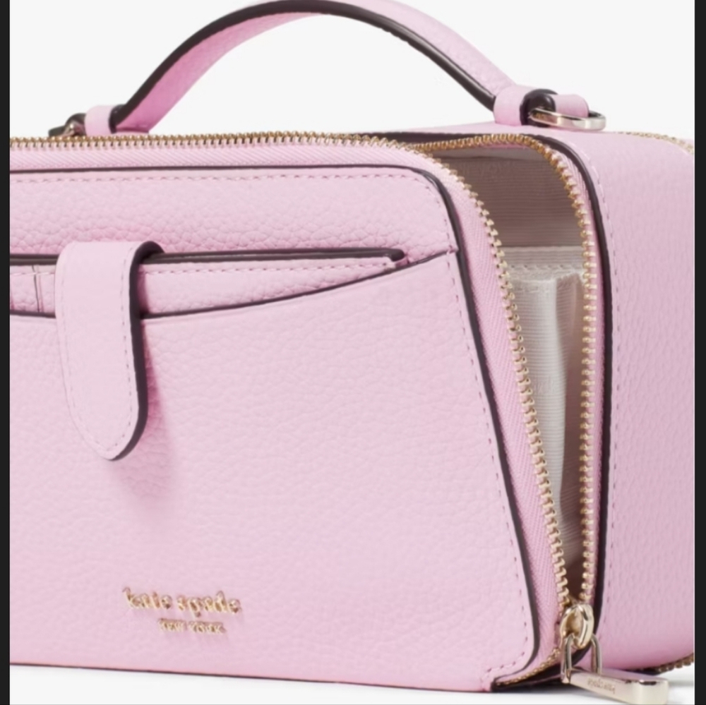 Kate Spade Hudson Double Zip Crossbody Bag Pebble Leather Lavendar Pink